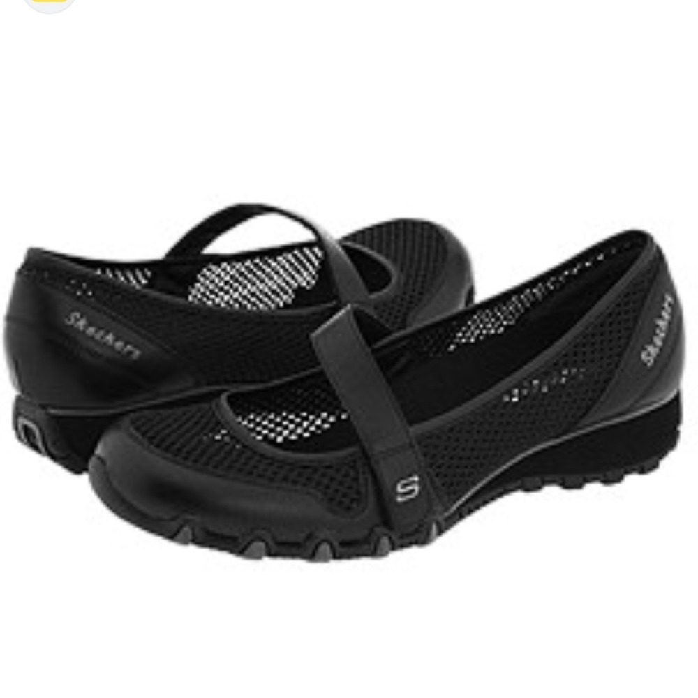Skechers Bikers Mesh Mary Jane Black Comfort Walking Sneakers Women's Size 8-8.5